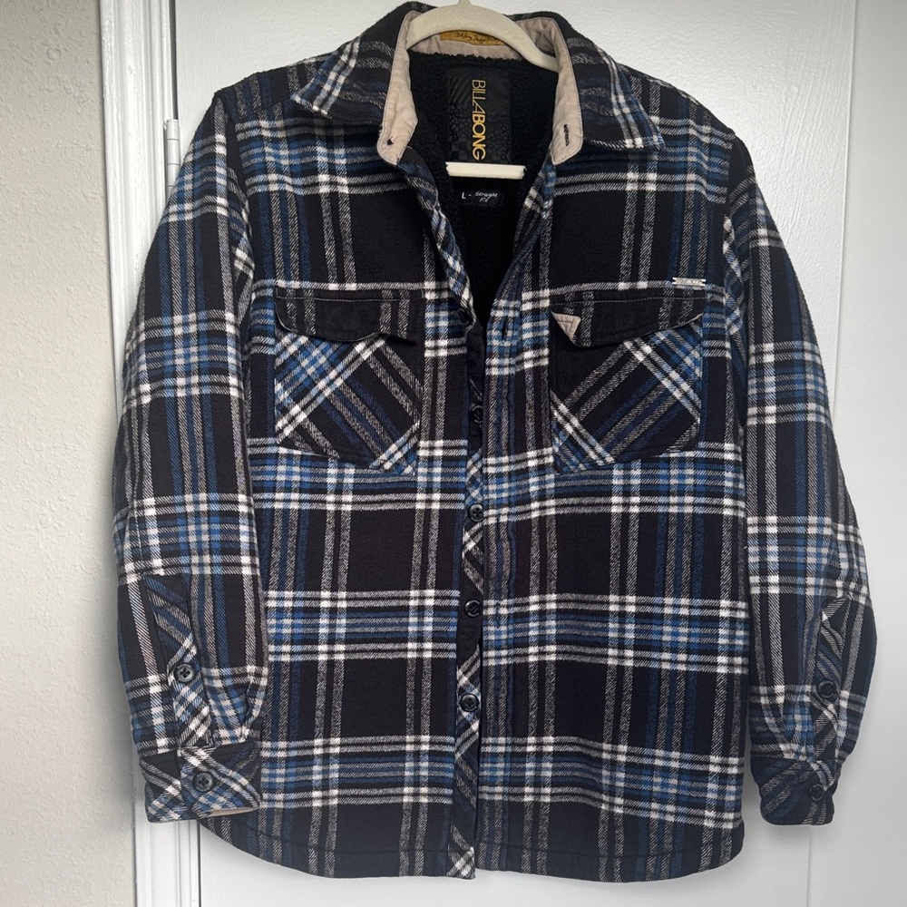 Billabong Men's Plaid Shirt Jacket - Black and Blue